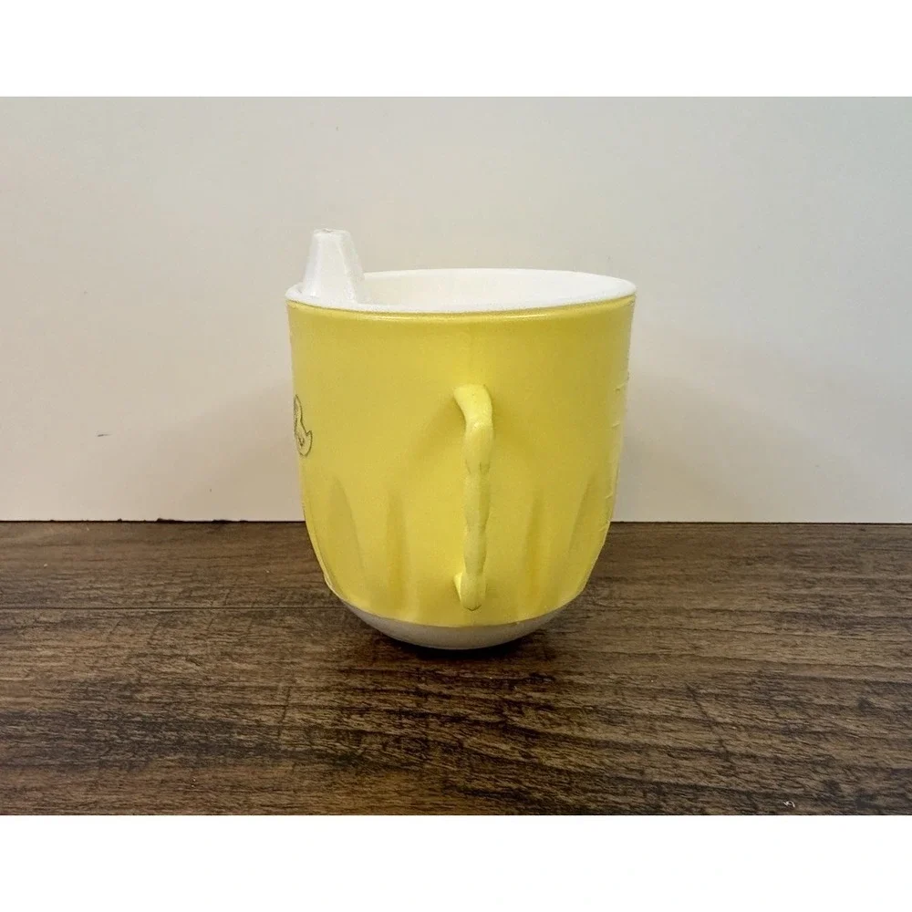Vintage Yellow Weighted Duck Wobble Toddler Cup Handles & Lid Sanitoy 1971